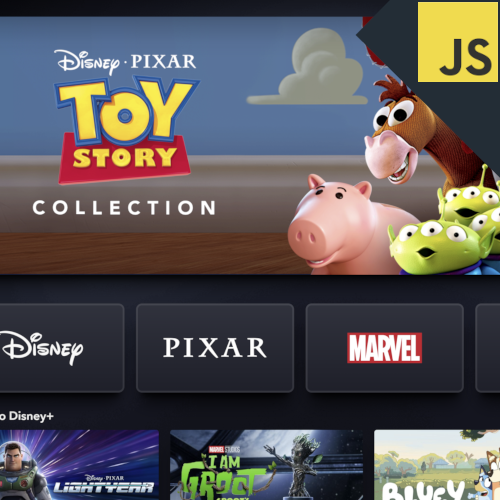 A tile based website simulating the Disney+ dashboard.