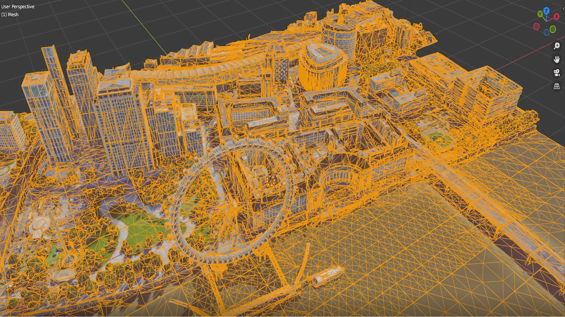 Mesh of Central London inside of Blender